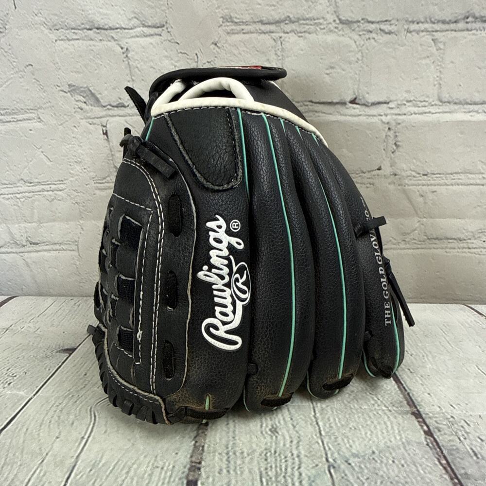 Rawlings Fastpitch Softball Glove 11" Black Aqua Trim FP110MT RHT Leather Palm
